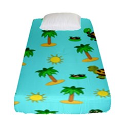 Turtle And Palm On Blue Pattern Fitted Sheet (single Size) by Daria3107