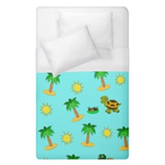 Turtle And Palm On Blue Pattern Duvet Cover (single Size) by Daria3107