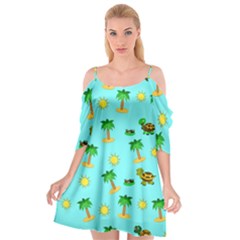 Turtle And Palm On Blue Pattern Cutout Spaghetti Strap Chiffon Dress by Daria3107