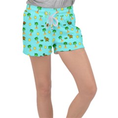 Turtle And Palm On Blue Pattern Velour Lounge Shorts by Daria3107