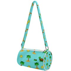 Turtle And Palm On Blue Pattern Mini Cylinder Bag by Daria3107