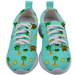 Turtle And Palm On Blue Pattern Kids Athletic Shoes by Daria3107