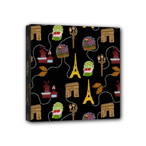 Paris Street Pattern On Black Mini Canvas 4  x 4  (Stretched)