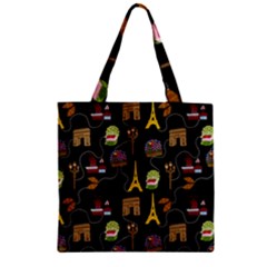 Paris Street Pattern On Black Zipper Grocery Tote Bag