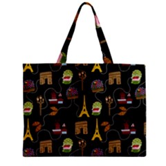 Paris Street Pattern On Black Zipper Mini Tote Bag