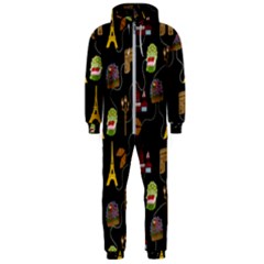 Paris Street Pattern On Black Hooded Jumpsuit (Men) 