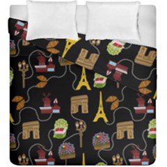 Paris Street Pattern On Black Duvet Cover Double Side (King Size)