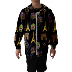 Paris Street Pattern On Black Kids  Hooded Windbreaker