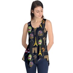 Paris Street Pattern On Black Sleeveless Tunic