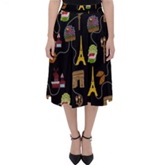 Paris Street Pattern On Black Classic Midi Skirt