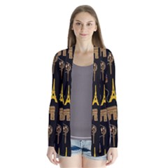 Paris Street Pattern On Black Drape Collar Cardigan