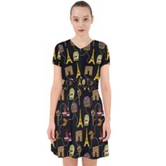 Paris Street Pattern On Black Adorable in Chiffon Dress