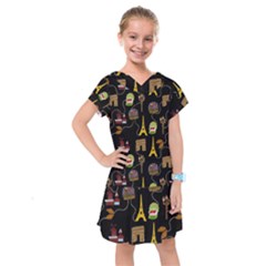 Paris Street Pattern On Black Kids  Drop Waist Dress