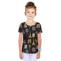 Paris Street Pattern On Black Kids  One Piece Tee