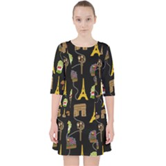 Paris Street Pattern On Black Pocket Dress