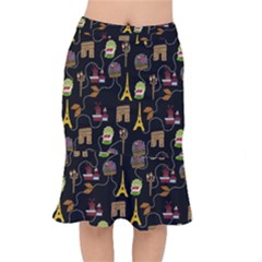 Paris Street Pattern On Black Short Mermaid Skirt