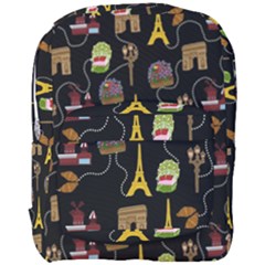 Paris Street Pattern On Black Full Print Backpack