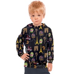 Paris Street Pattern On Black Kids  Hooded Pullover by Daria3107