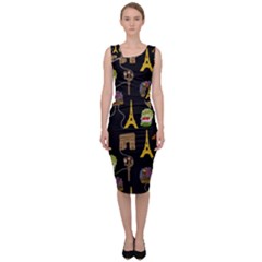 Paris Street Pattern On Black Sleeveless Pencil Dress