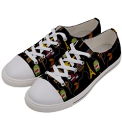 Paris Street Pattern On Black Women s Low Top Canvas Sneakers