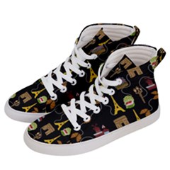 Paris Street Pattern On Black Men s Hi-Top Skate Sneakers