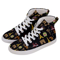 Paris Street Pattern On Black Women s Hi-Top Skate Sneakers