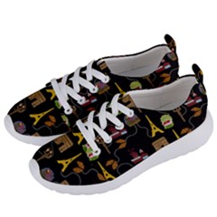 Paris Street Pattern On Black Women s Lightweight Sports Shoes