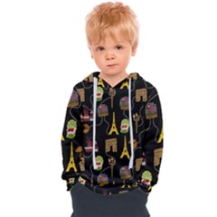 Paris Street Pattern On Black Kids  Overhead Hoodie