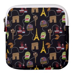 Paris Street Pattern On Black Mini Square Pouch