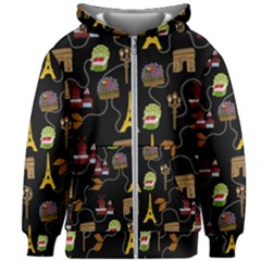 Paris Street Pattern On Black Kids  Zipper Hoodie Without Drawstring