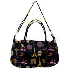 Paris Street Pattern On Black Removal Strap Handbag