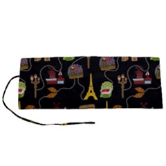 Paris Street Pattern On Black Roll Up Canvas Pencil Holder (S)