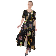 Paris Street Pattern On Black Waist Tie Boho Maxi Dress by Daria3107