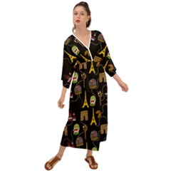 Paris Street Pattern On Black Grecian Style  Maxi Dress