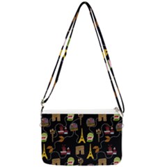 Paris Street Pattern On Black Double Gusset Crossbody Bag