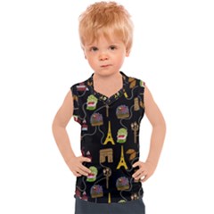 Paris Street Pattern On Black Kids  Sport Tank Top