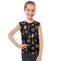 Paris Street Pattern On Black Kids  Mesh Tank Top