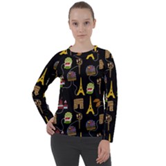 Paris Street Pattern On Black Women s Long Sleeve Raglan Tee