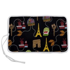 Paris Street Pattern On Black Pen Storage Case (M)