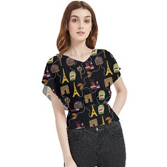 Paris Street Pattern On Black Butterfly Chiffon Blouse