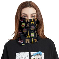 Paris Street Pattern On Black Face Covering Bandana (Two Sides)