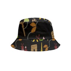 Paris Street Pattern On Black Bucket Hat (Kids)