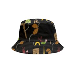 Paris Street Pattern On Black Inside Out Bucket Hat (Kids)