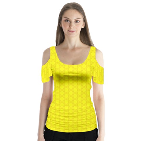 Soft Pattern Yellow Butterfly Sleeve Cutout Tee  by PatternFactory