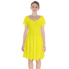 Soft Pattern Yellow Short Sleeve Bardot Dress by PatternFactory