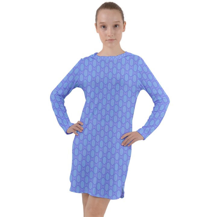 Soft Pattern Blue Long Sleeve Hoodie Dress