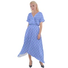 Soft Pattern Blue Cross Front Sharkbite Hem Maxi Dress by PatternFactory