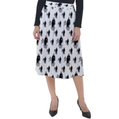 Sketchy Style Black Birds Motif Pattern Classic Velour Midi Skirt  by dflcprintsclothing