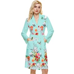 Flower Cyan Long Sleeve Velour Robe