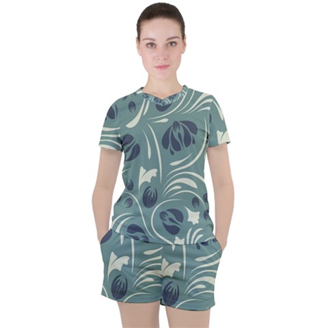 Folk Flowers Pattern Floral Surface Design Seamless Pattern Women s Tee And Shorts Set by Eskimos